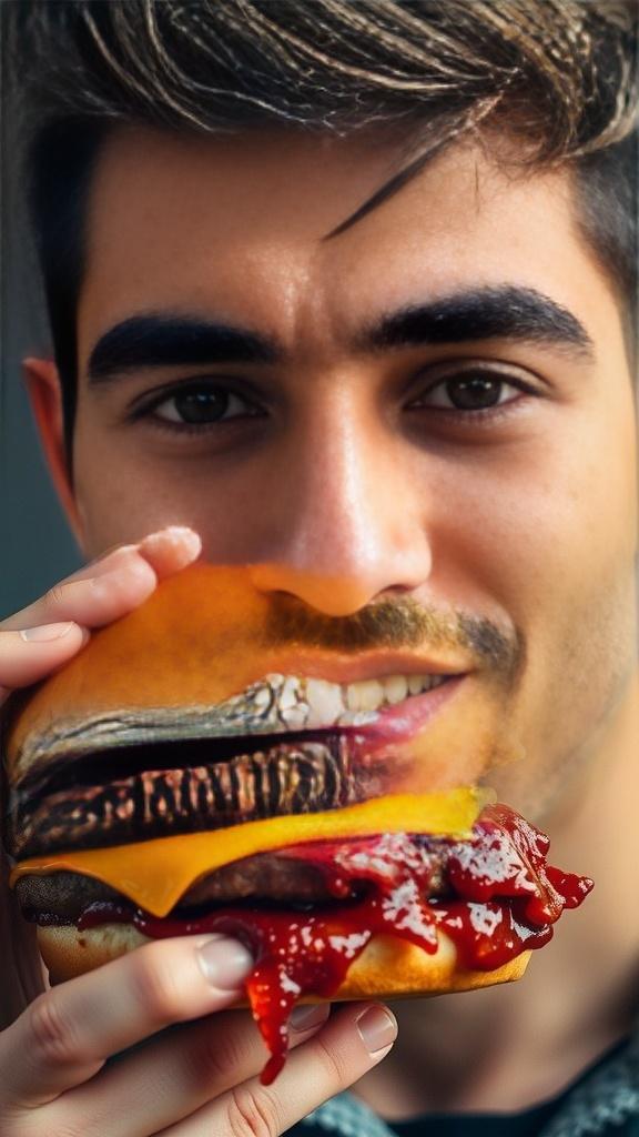 Burger Bites Back: Hilarious Messy Eating Fail!
