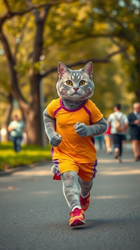 Morning Jog with a Cheerful Cat