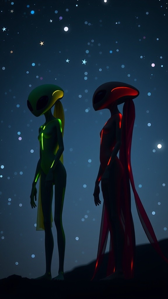 Ethereal Encounter: Aliens Under the Cosmic Sky