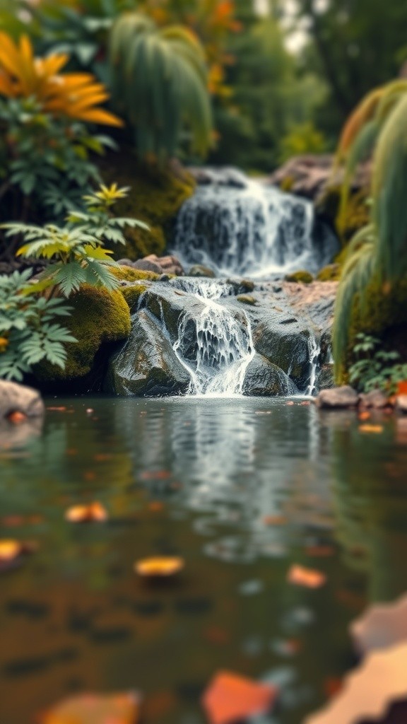 Tranquil Waters: Waterfall and Colorful Koi Pond