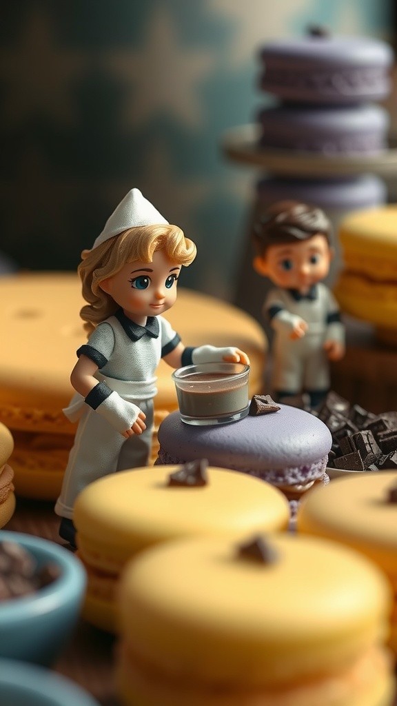 Miniature Macaron Construction: A Sweet Artistic Scene