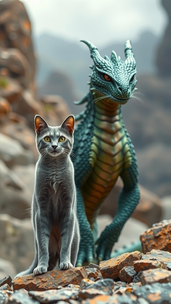 Cat's Brave Rescue: Saving a Dragon from a Goose