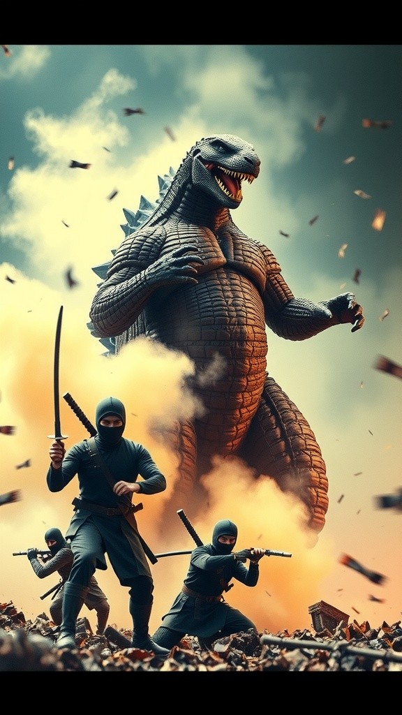 Godzilla vs 7 Ninja Warriors in Minecraft!