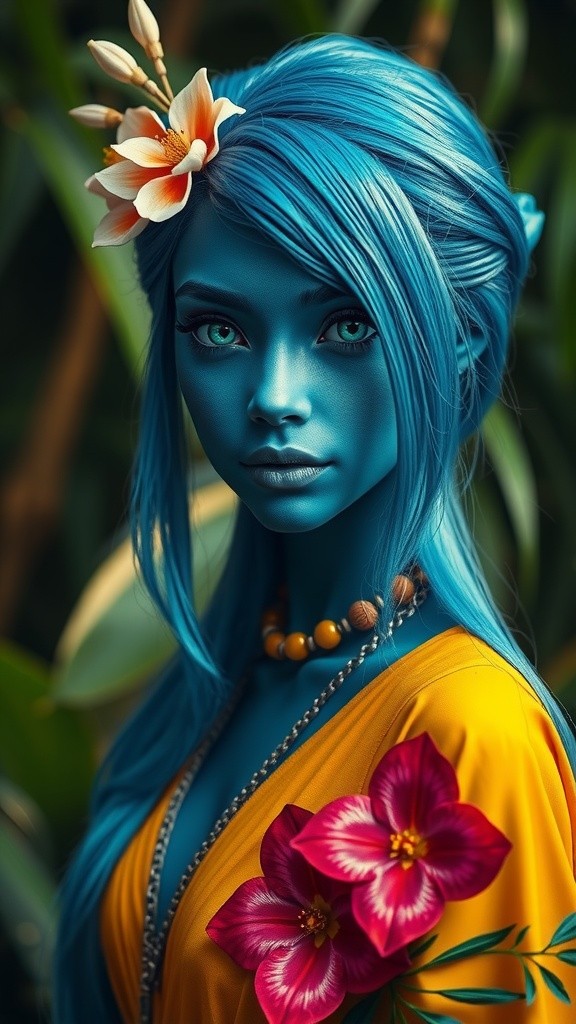 Hyperrealistic Blue Avatar in Lush Jungle