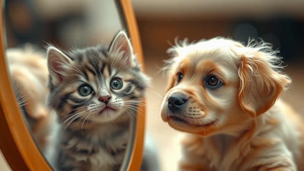 Kittens and Puppies Discover Their Reflections
