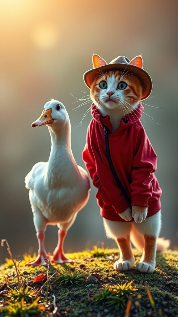 Courage and Teamwork: Duck and Cat's Adventure