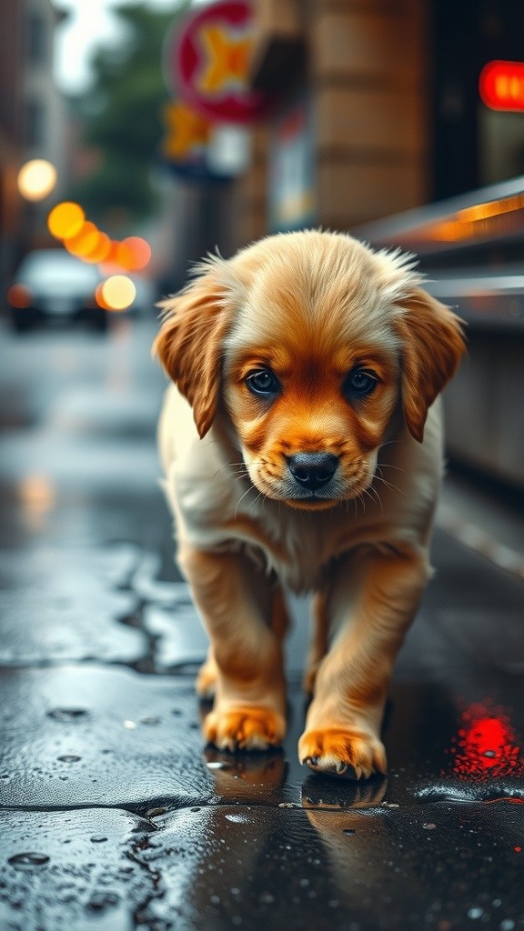 A Lonely Puppy in the Rain