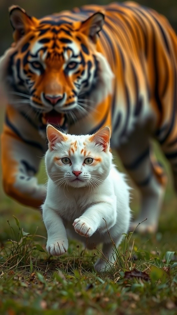 Kucing Putih Gemuk Mengejar Harimau Kuning
