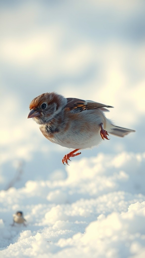 A Sparrow's Winter Tale: From Cold to Cat