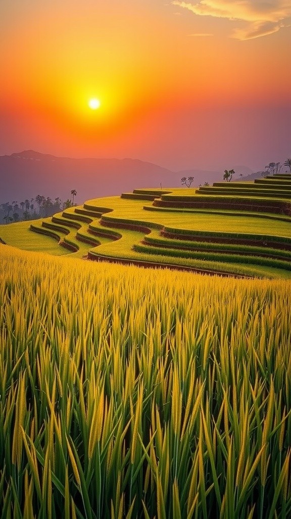 Cinematic Warm Orange Rice Field Video
