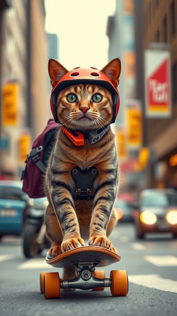 Kucing Ojek Online: Si Pengantar Anak dengan Skateboard!