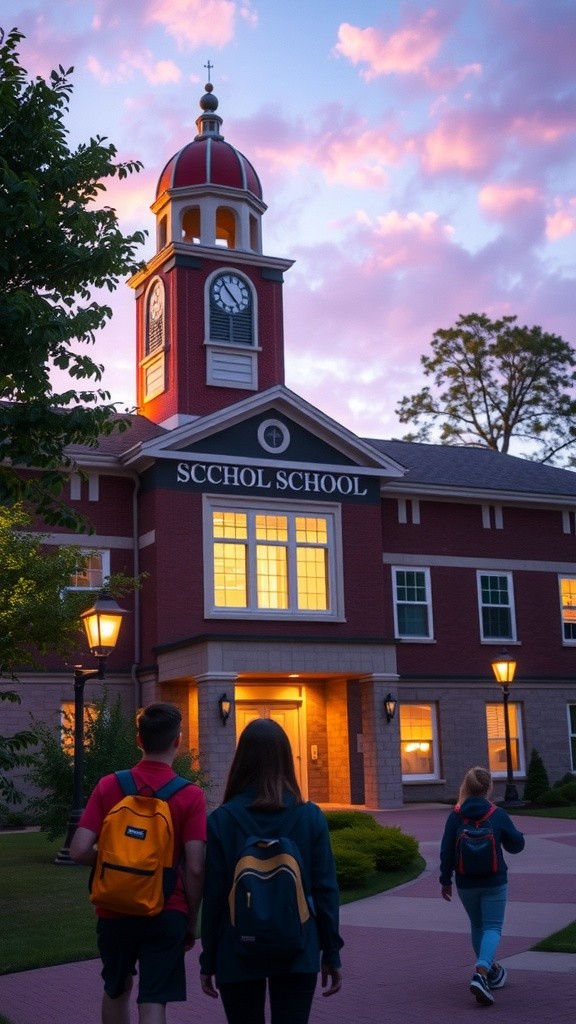 Les enfants heureux sortant de l'école