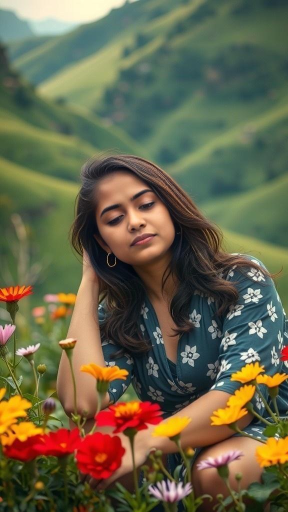Whispers of Moonlight: A Pashtoon Girl in a Flower Meadow