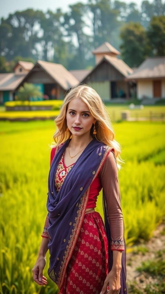 American Ladki Punjabi Libas Mein Kheton Mein Kaam Karte Hue