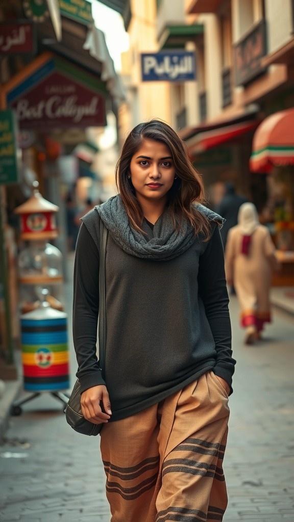 Girl in Jeans Walking in Peshawar City