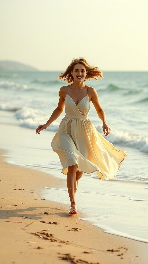 Joyful Sunset Run: Embracing Freedom by the Sea