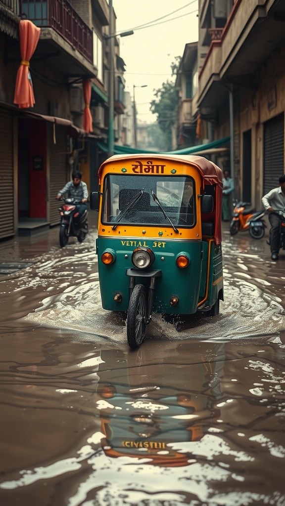 भारी बारिश में रिक्शा की मस्ती: एक मजेदार सवारी