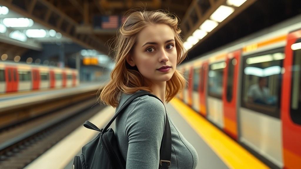 Lady's Train Journey by River and Flowers