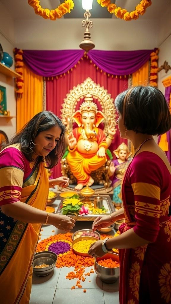 Family Ganesh Pooja Celebration in Mandir
