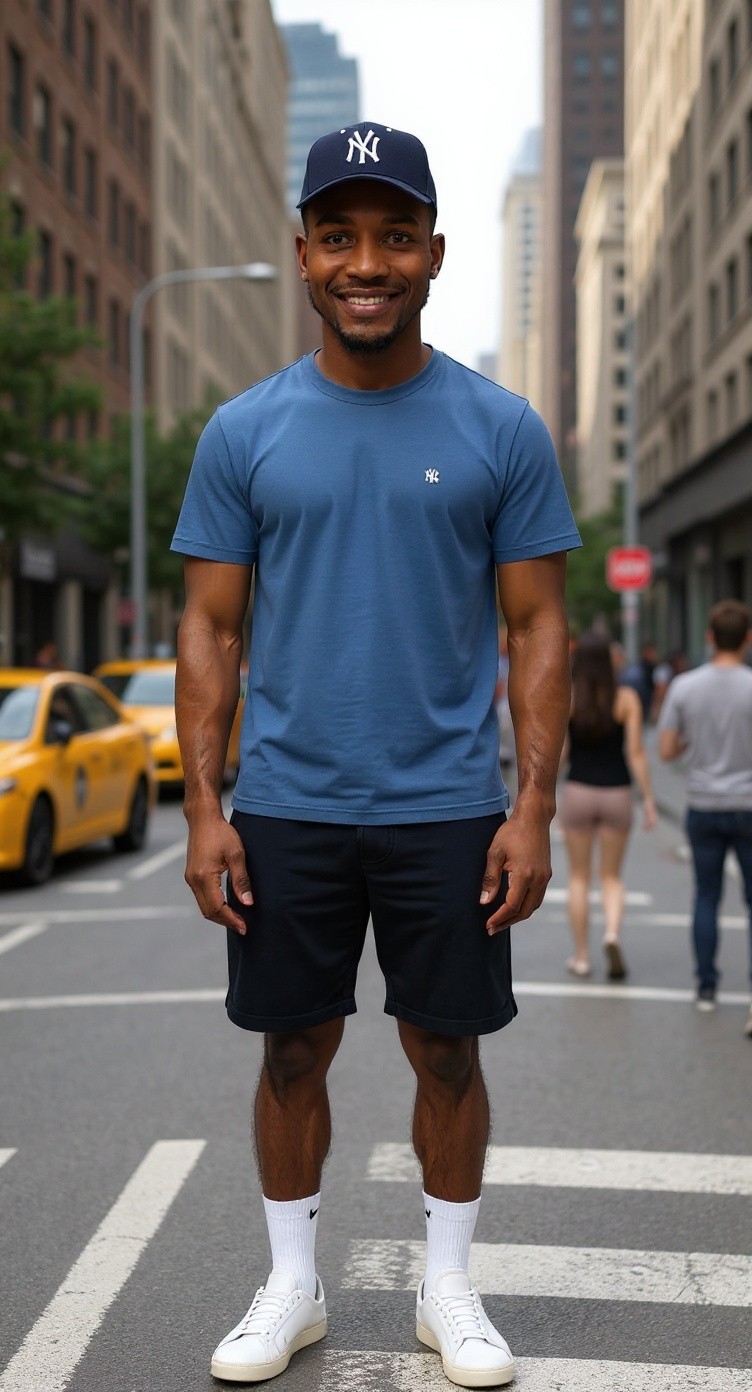 Chatty Guy in NY Cap and Blue Outfit
