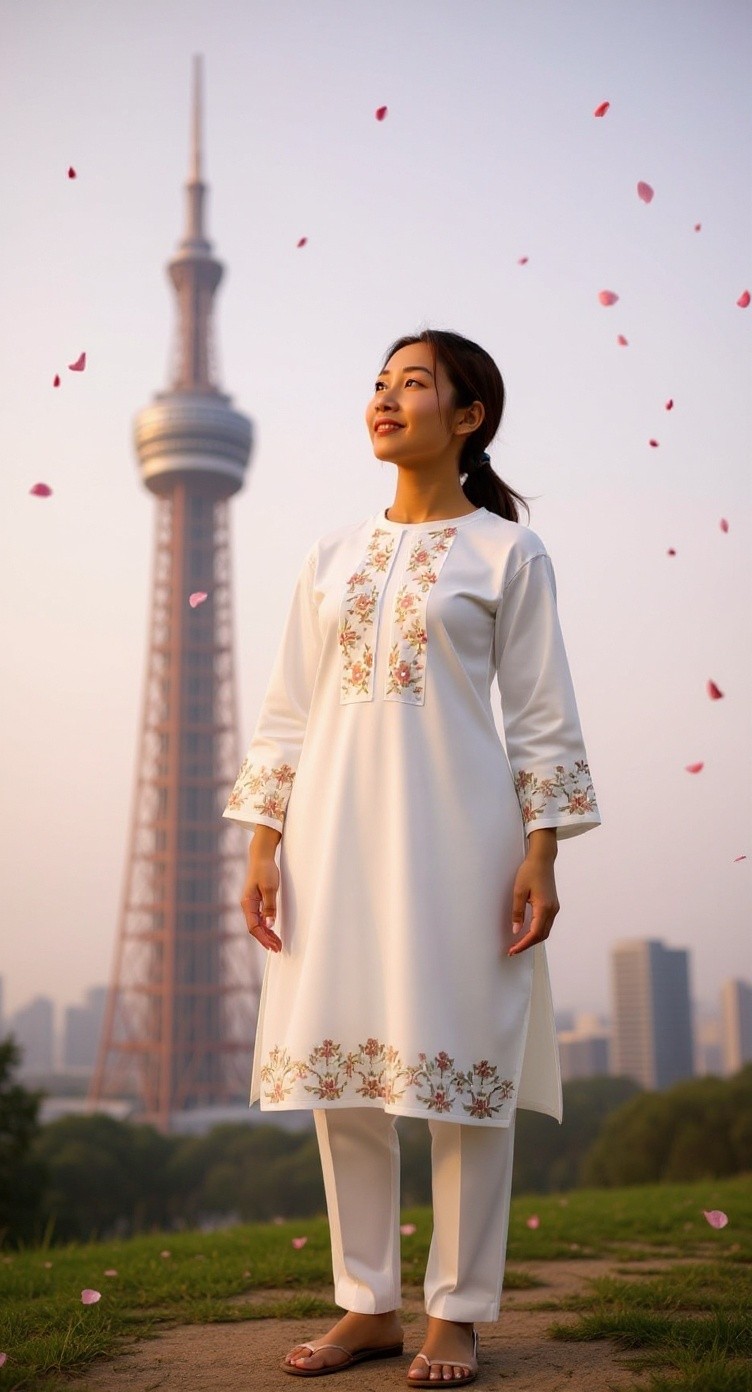 Japanese Larki ko Pakistani Dress Mein Tokyo Sky Tree Par