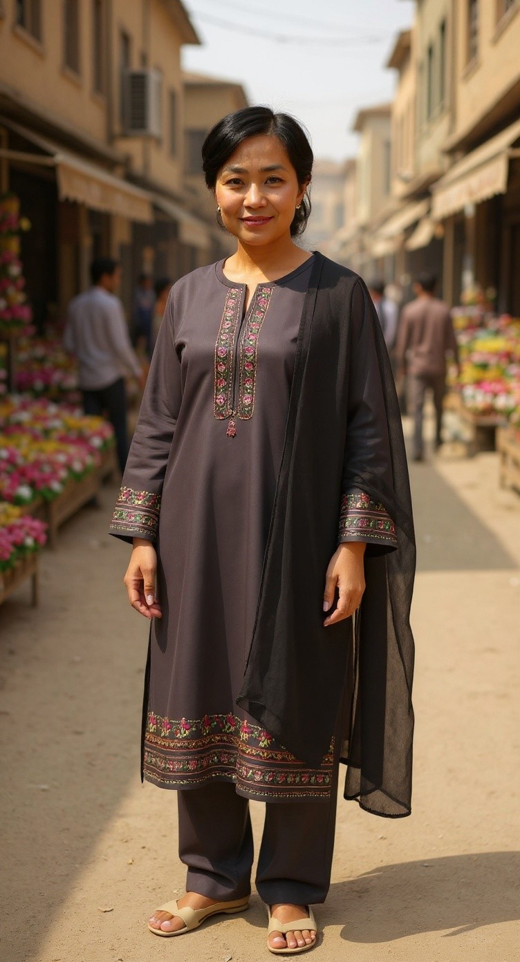Chinese Girl on Donkey in Lahore Bazaar