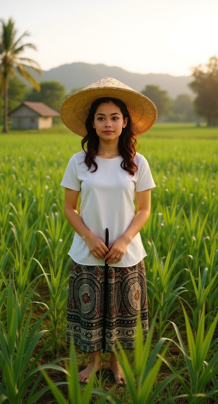 Gadis Desa di Tengah Sawah Hijau