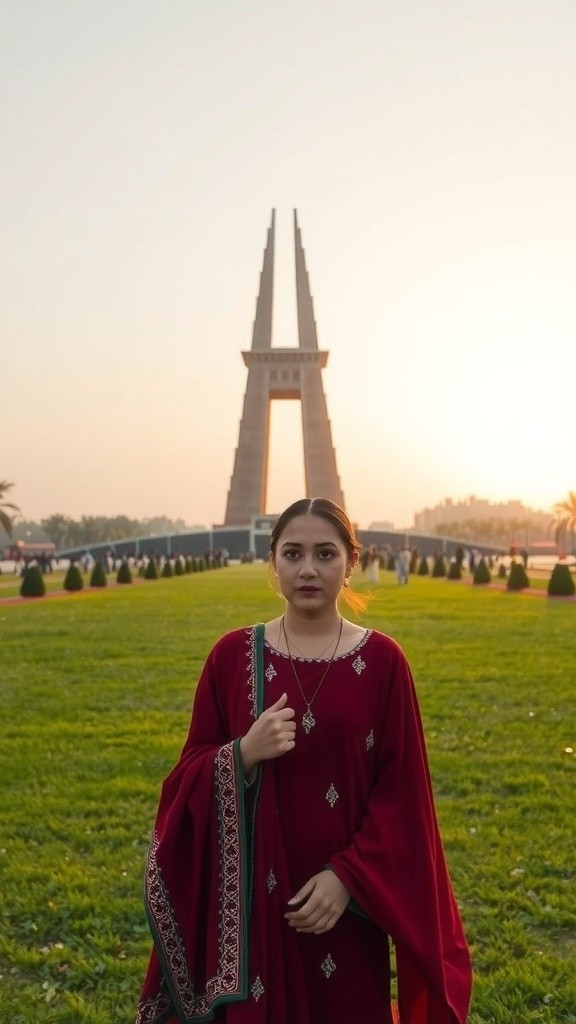 ایک روسی لڑکی پاکستانی لباس میں، مینارِ پاکستان کے سامنے