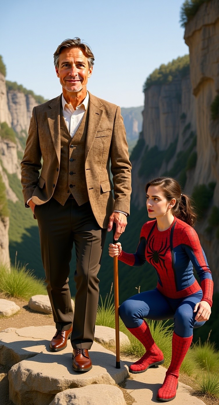 Spidergirl sauve un homme tombant d'une falaise