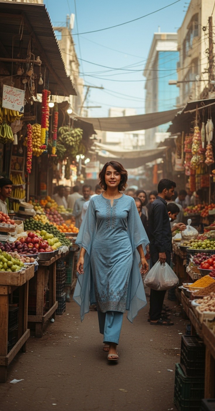 Turkish Girl in Pakistani Dress Promoting Beaunid Vitamin C Serum