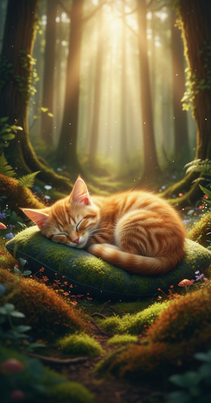 A Whimsical Forest Feast: The Fluffy Cat and the Gentle Tiger