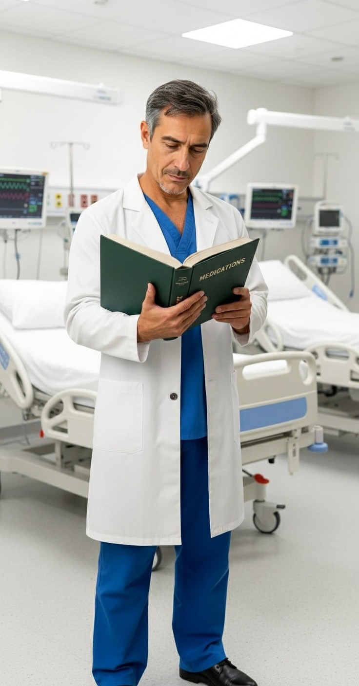 شخص يحمل كتاب أدوية في وحدة العناية المشددة