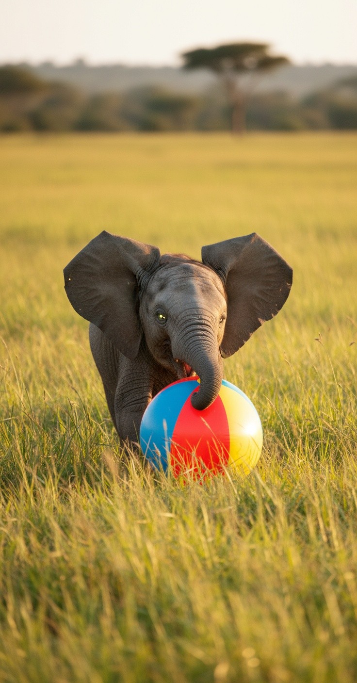Joyful Playtime: A Baby Elephant's Delight in Nature