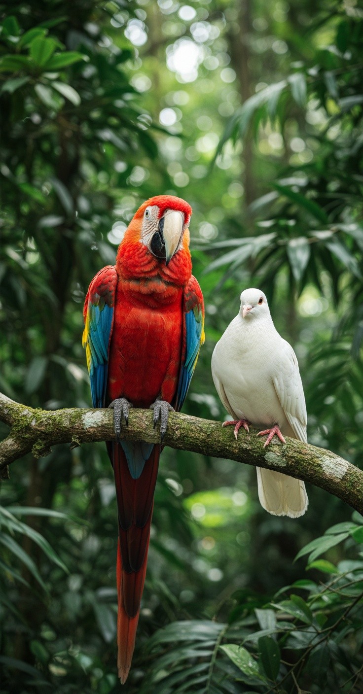 रंग-बिरंगे तोते और कबूतर की कहानी