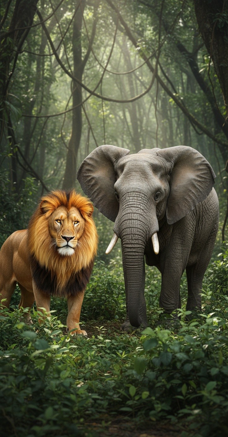 शेर और हाथी की दोस्ती
