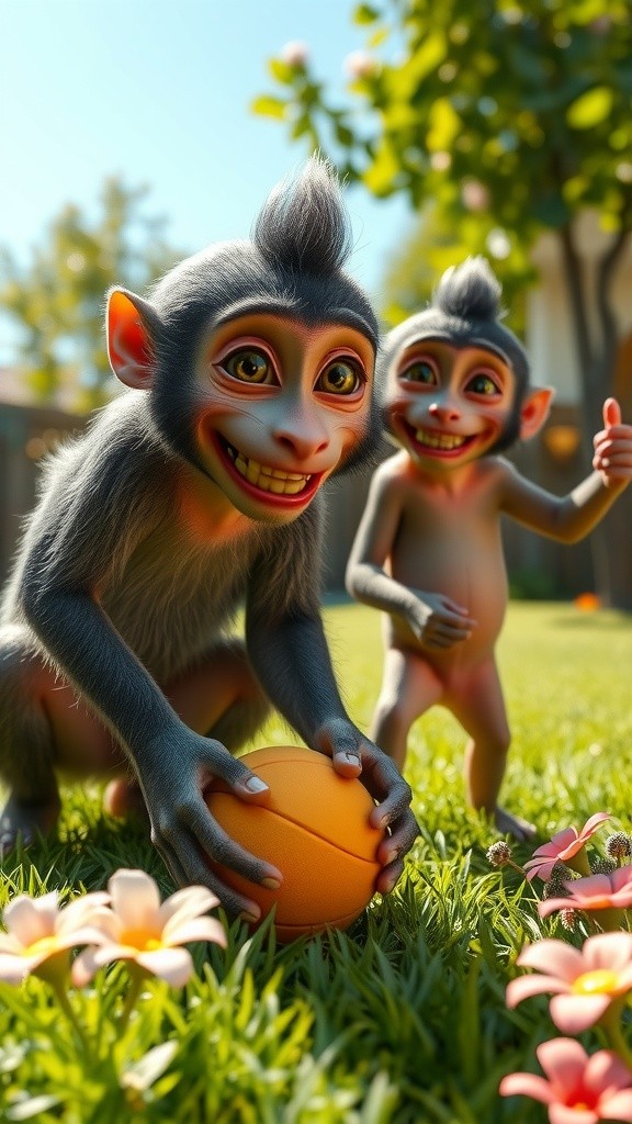 3D Cartoon Child and Dog Having Fun in the Backyard