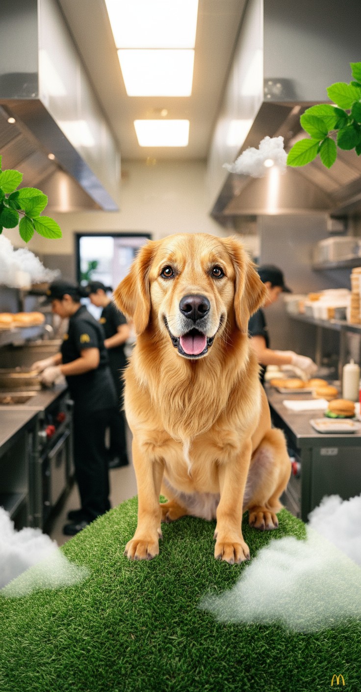 Dog Grilling Burgers at McDonald's