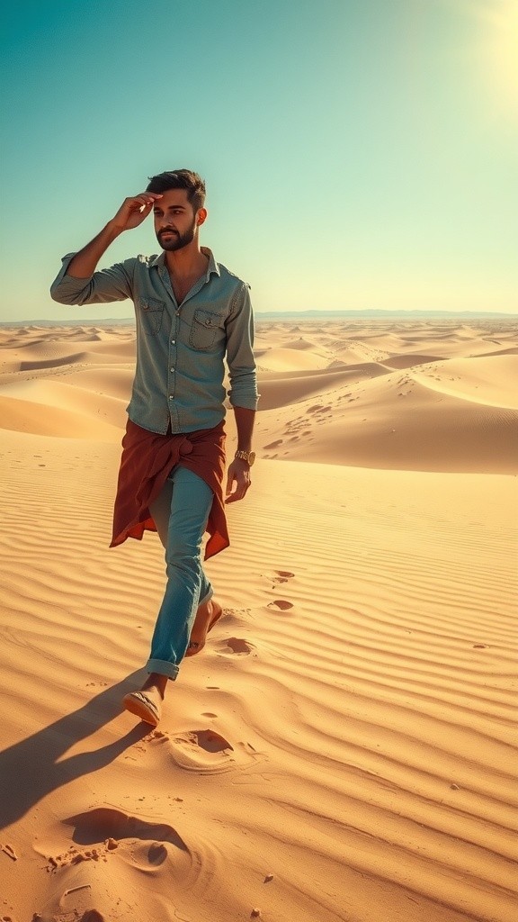 رحلة شاب في الصحراء