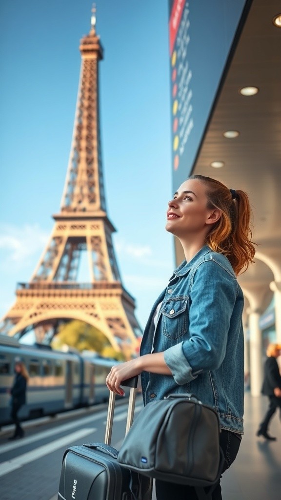 Russian Girl Strolls by the Paris Tower