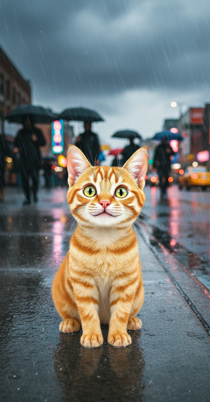 بارش میں بلی کی شاپنگ ایڈونچر