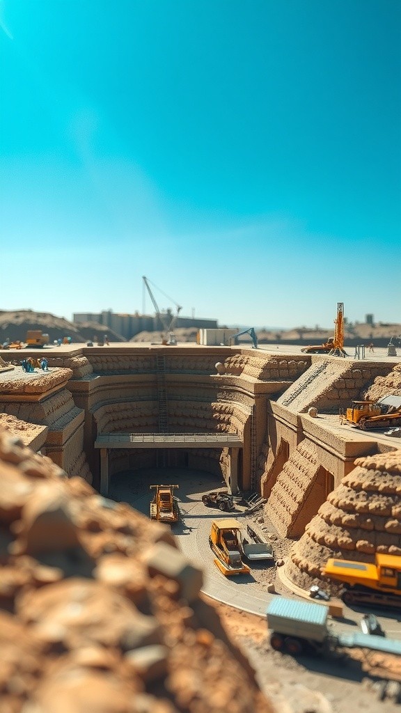 Diorama Miniatur Pertambangan Terbuka yang Realistis