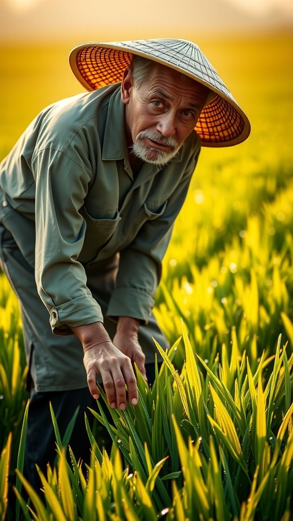 Morning Serenity: A Farmer's Life in the Rice Fields