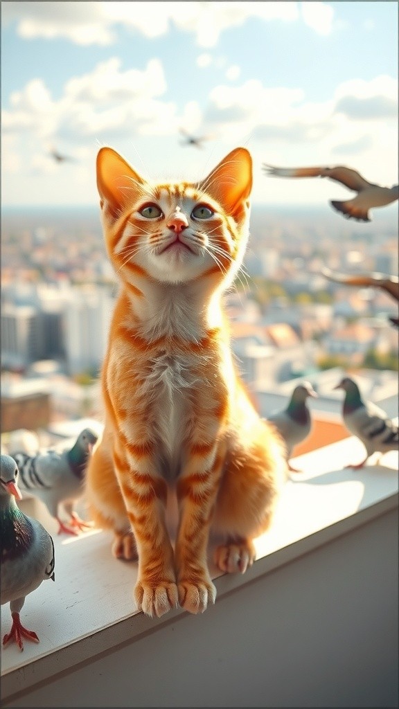 The Kindness Between a Cat and a Pigeon