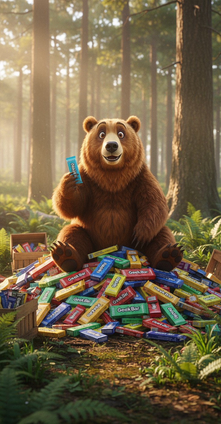 Bear Geeking Out with Geek Bars in the Forest!