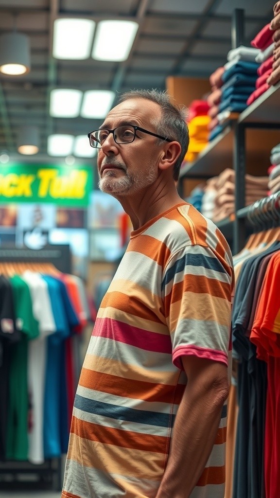 محادثة بين الزبون والبائع حول التيشيرتات