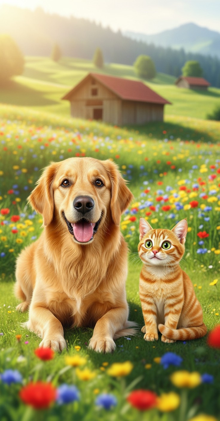 Joyful Antics: A Playful Dog and Clever Cat on a Swiss Farm Adventure