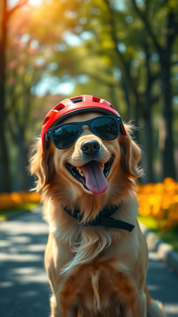 Sunny Adventures: A Golden Retriever on a Bicycle!