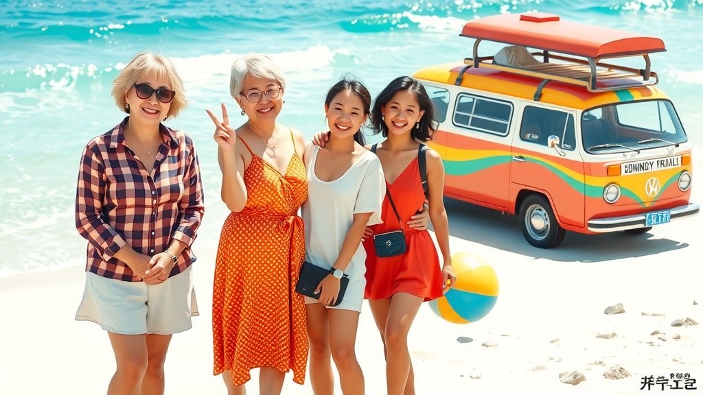 Korean Girl BBQ Fun at Beautiful Jaju Beach with Friends