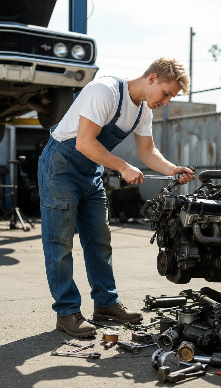 An Apprentice in a Mechanic Workshop