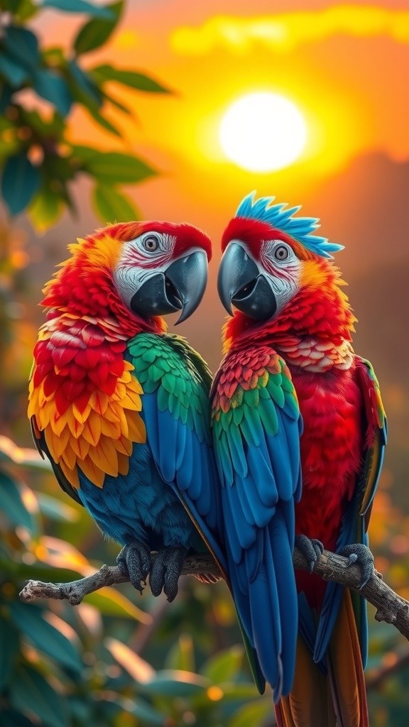 Golden Sunset: Love Birds in Harmony
